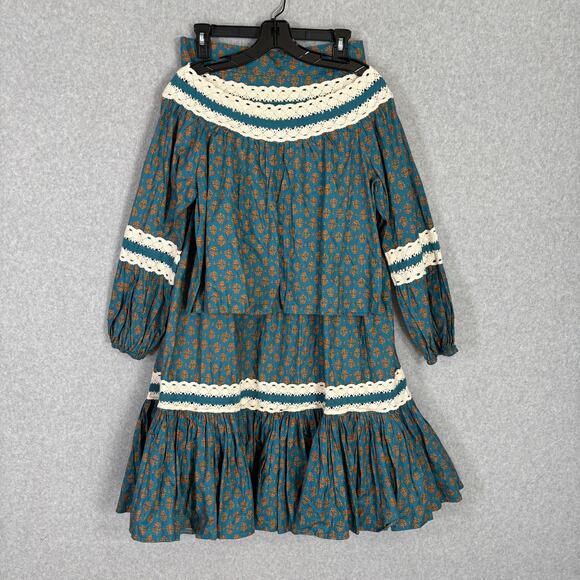 Luna Moon Skirt Set Outfit Medium Teal Tiered Crochet Maxi Cottage Prairie Boho